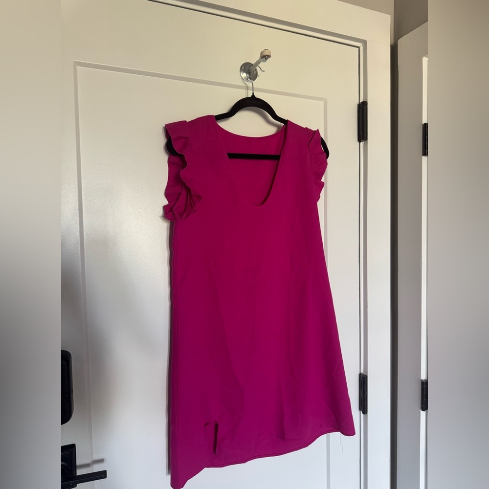 Elegant Pink Ruffle Sleeve Dress